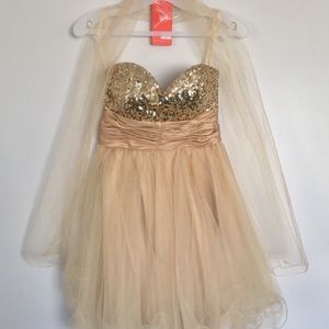 Formal Gold Sequin Strapless Short Dress With Shawl Prom Wedding